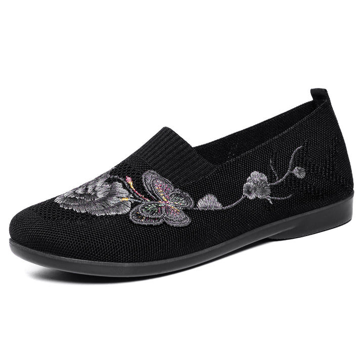 Damen nan bestickter Strick-Slipper mit sockenähnlichem Einstieg, floralem Stickmotiv und gedämpfter Leichtsohle Drune