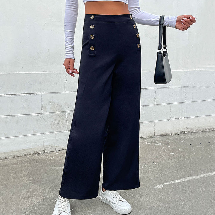 Damen Weite Palazzo-Hose mit Knopfdetails Drune