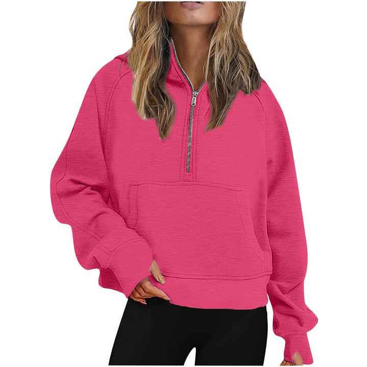 Damen Oversize Halb-Zip Kapuzenpullover mit Kängurutasche & Daumenloch Drune