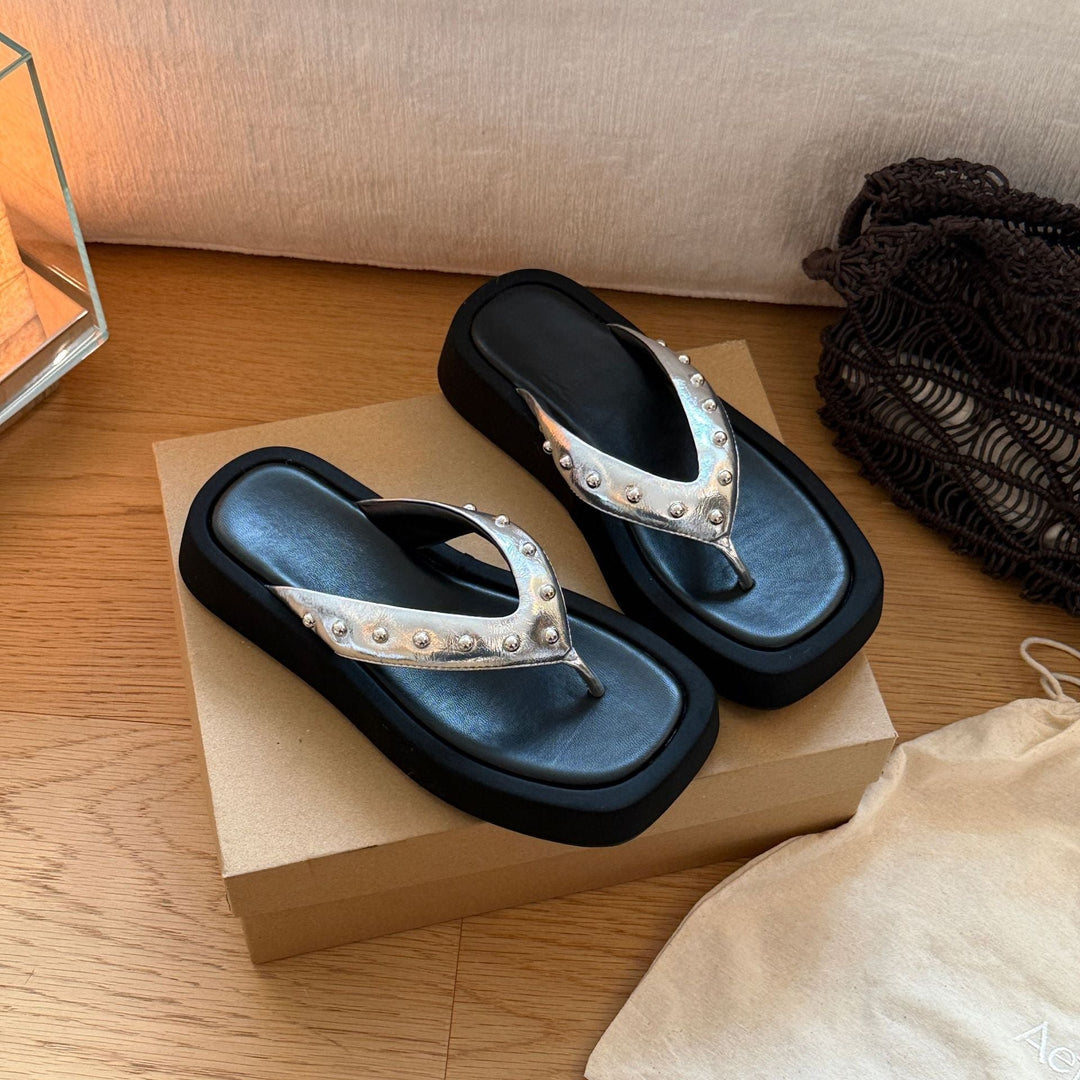 Damen modische Zehentrenner-Sandalen mit luxuriösem Nieten-Detail Drune