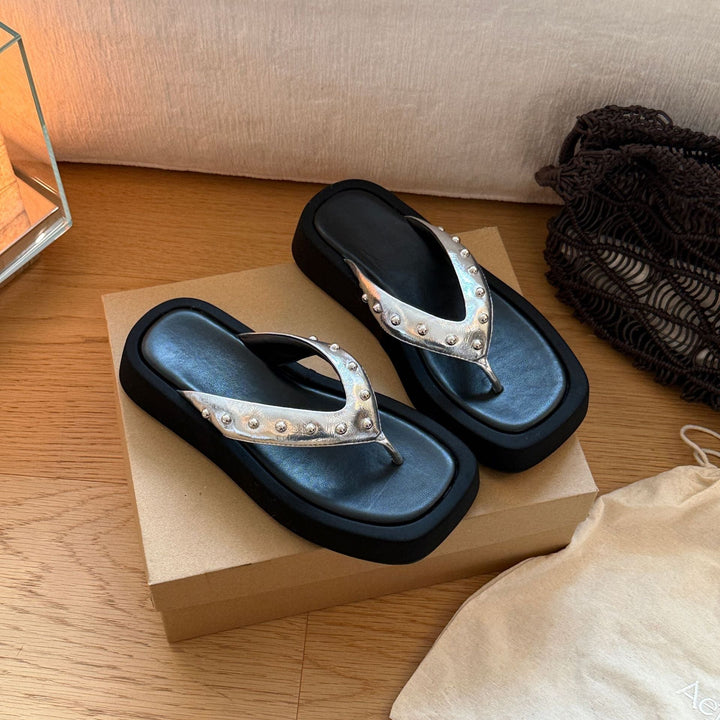 Damen modische Zehentrenner-Sandalen mit luxuriösem Nieten-Detail Drune