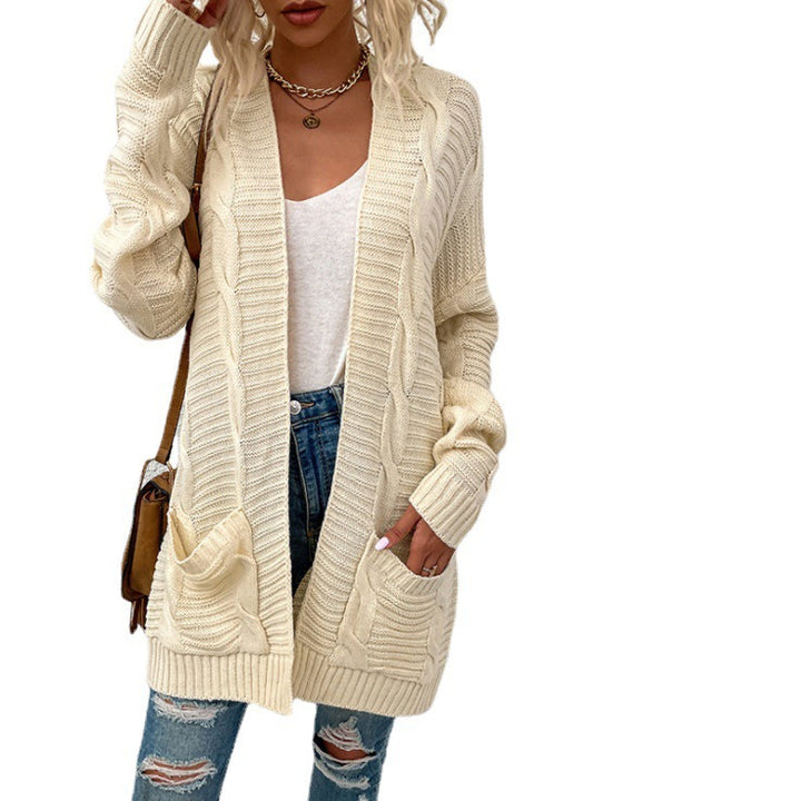 Damen Grobstrickjacke mit tiefem V-Ausschnitt und praktischen Taschen Drune