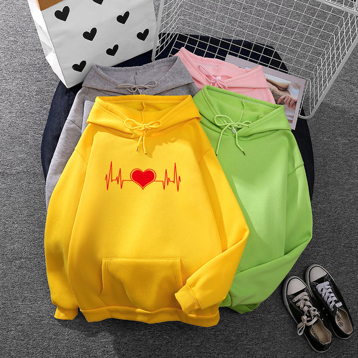 Unisex nan oversized Kapuzenpullover mit Herz-EKG-Print und Kängurutasche Drune