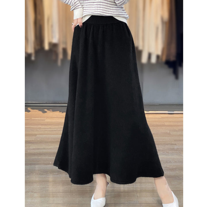 Damen Midirock aus gestricktem Wollmix mit ausgestellter A‑Linie Drune