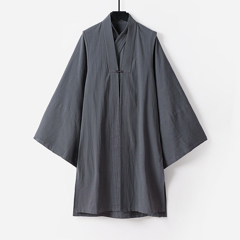 Unisex Asiatisch inspirierte Oversize-Kimono-Jacke mit Trompetenärmeln und kleinem Knebelverschluss Drune