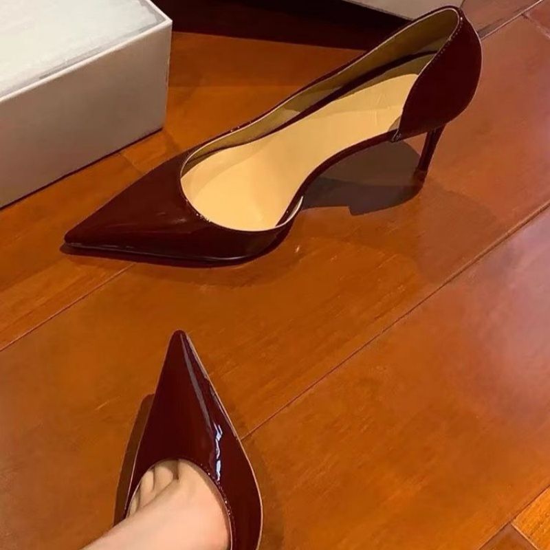 Damen Spitz zulaufende Lackpumps mit offener Ferse und gepolsterter Innensohle Drune