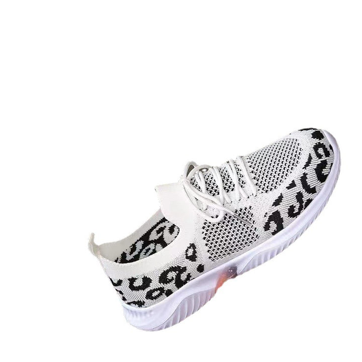 Damen Atmungsaktive Strick-Slipper mit gepolsterter Dämpfungssohle und Leoparden-Schaft Drune