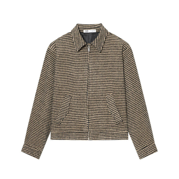 Damen Boxy-Kurzjacke aus Wollmix mit Hahnentrittmuster, Reißverschluss und Hemdkragen Drune
