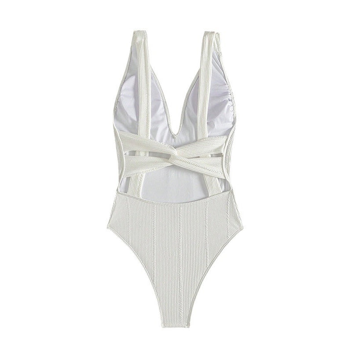 Damen Einteiliger Badeanzug mit tiefem V-Ausschnitt und strukturiertem Design Drune
