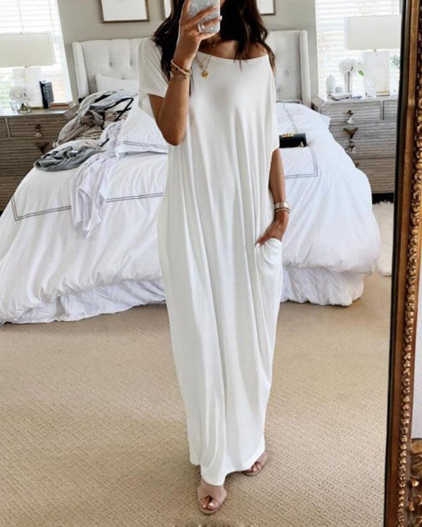 Damen lässiges Maxi-Überkleid mit weitem Schnitt und praktischen Taschen Drune