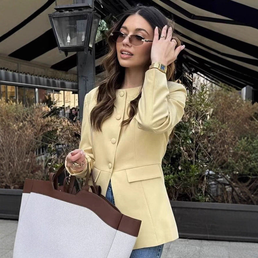 Damen Strukturierte Blazerjacke mit eleganter Knopfleiste und aufgesetzten Taschen Drune