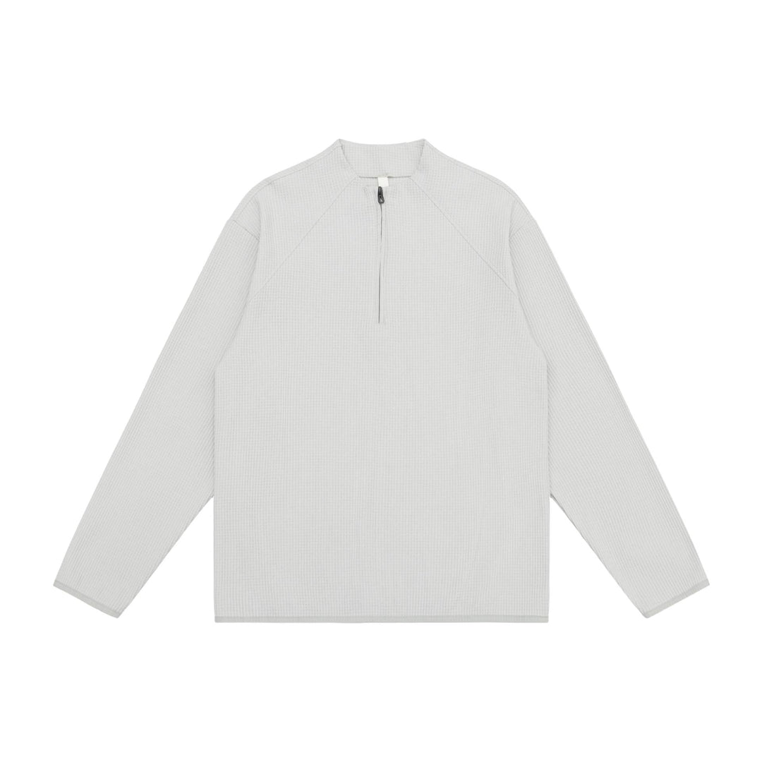 Unisex Waffelstruktur-Halbzip-Pullover mit kurzem Reißverschluss und kastiger Silhouette Drune