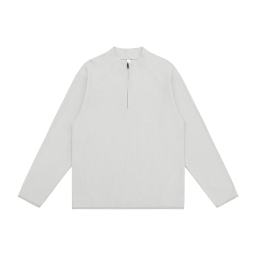 Unisex Waffelstruktur-Halbzip-Pullover mit kurzem Reißverschluss und kastiger Silhouette Drune