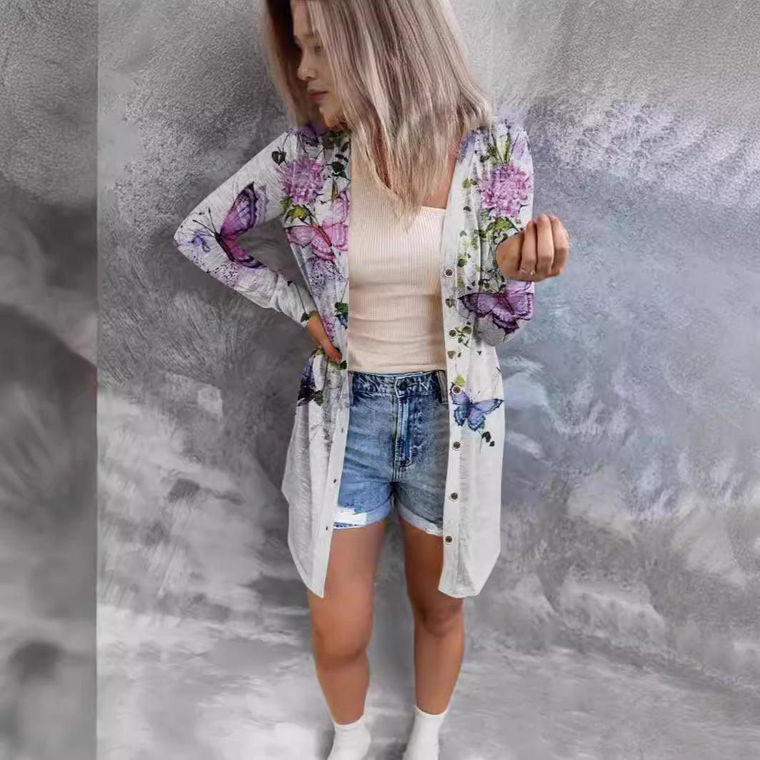 Damen längerer Blusenjacke mit floralem Muster Drune
