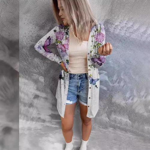 Damen längerer Blusenjacke mit floralem Muster Drune