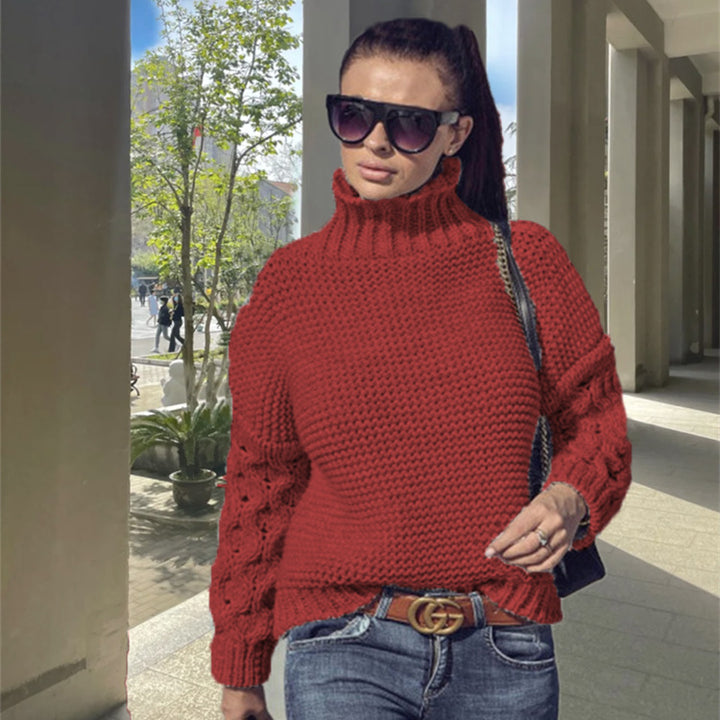 Damen Grobstrickpullover mit Rollkragen und Zopfdetails Drune