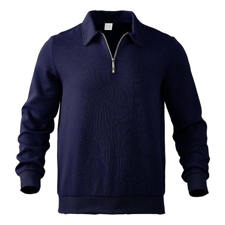 Herren nan strukturiertes Halbzip-Feinstrickpullover mit Kentkragen und elastischen Rippbündchen Drune