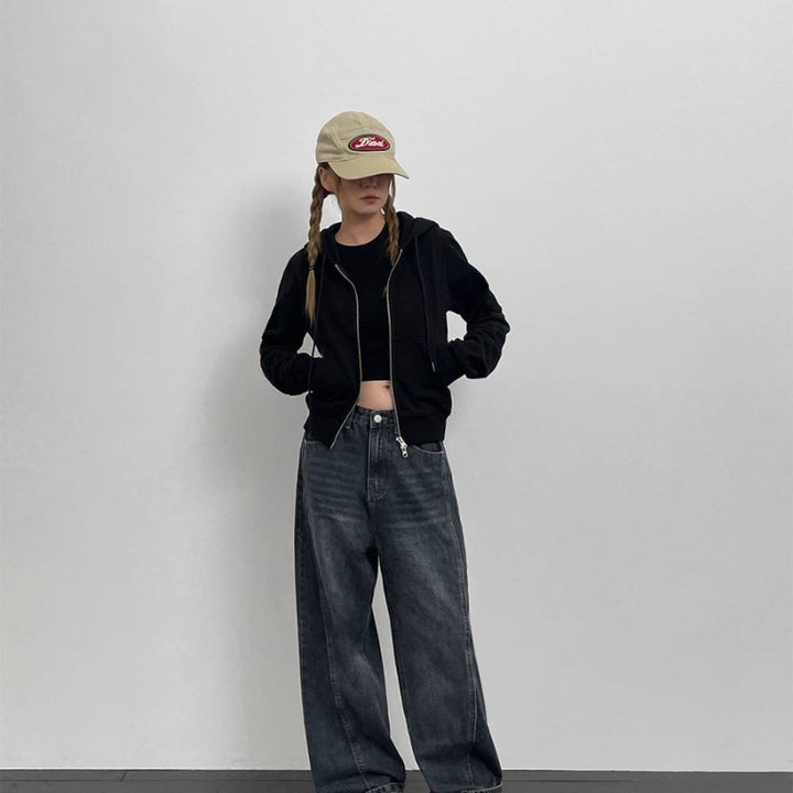 Damen sportliche Sweatjacke mit durchgehendem Reißverschluss Drune