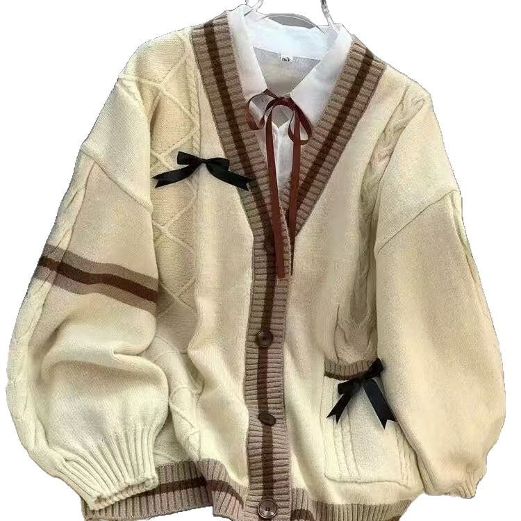 Damen lässige Strickjacke mit verspielten Details und großem V-Ausschnitt Drune