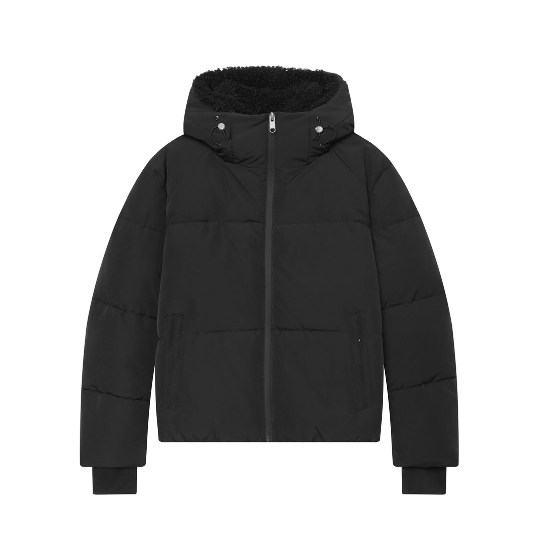 Damen Kurze wattierte Steppjacke mit Teddygefütterter Kapuze Drune