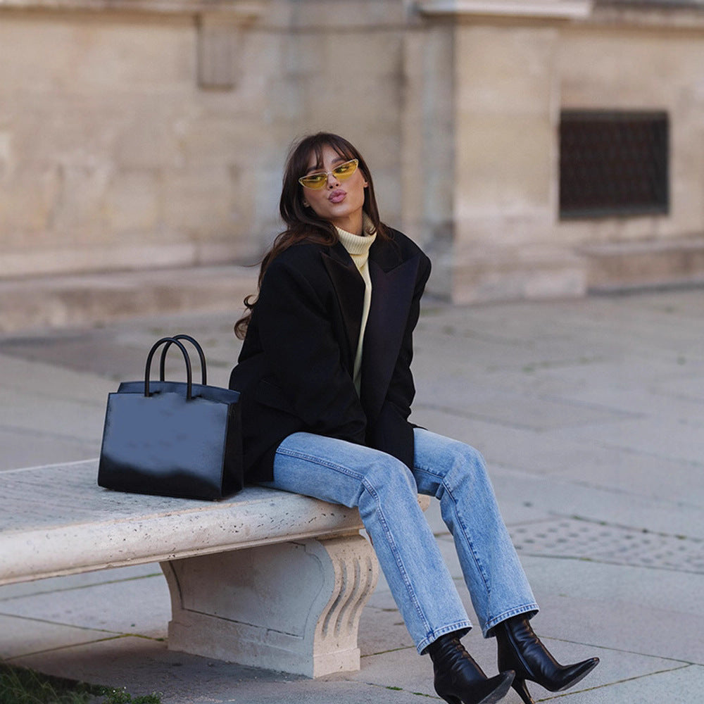 Damen Kompakte strukturierte Handtasche mit Doppelgriff und minimalistischem Design Drune