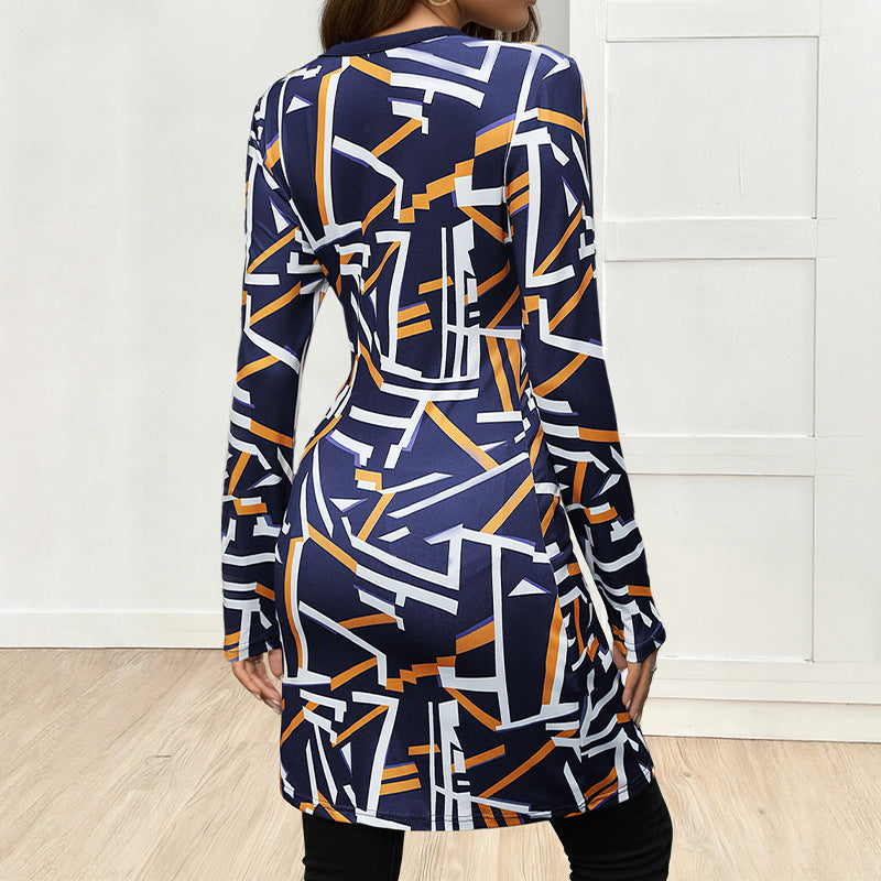 Damen Asymmetrisches Longsleeve-Tunikashirt mit diagonaler Knopfleiste und Seitenschlitzen Drune