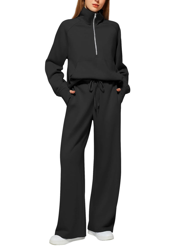 Damen sportliches Sweatset mit hohem Kragen und weitem Bein Drune