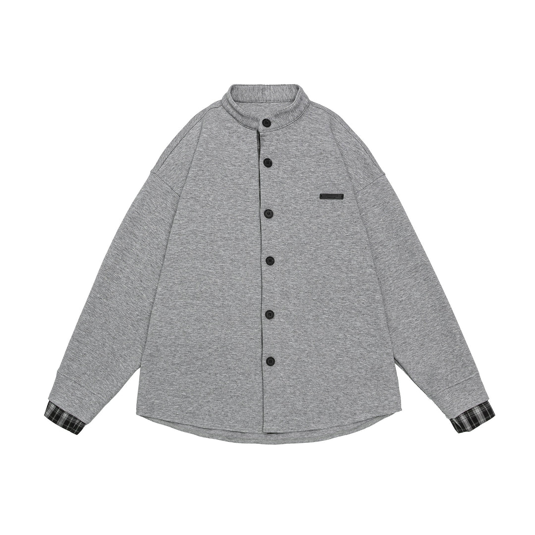 Unisex Oversize-Sweatjacke im Hemdjacken-Look mit Stehkragen Drune