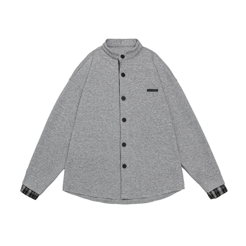 Unisex Oversize-Sweatjacke im Hemdjacken-Look mit Stehkragen Drune
