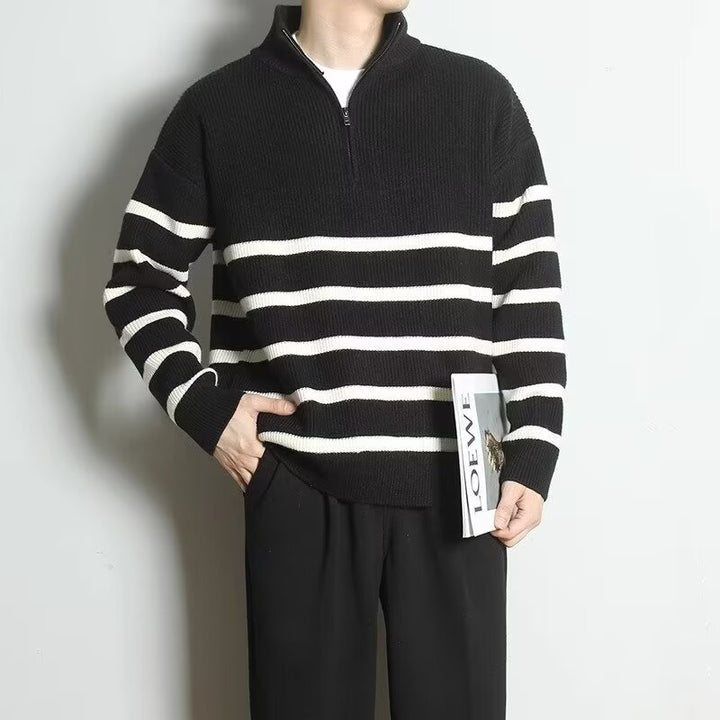 Herren Grobstrickpullover mit Zipper und Streifen Drune
