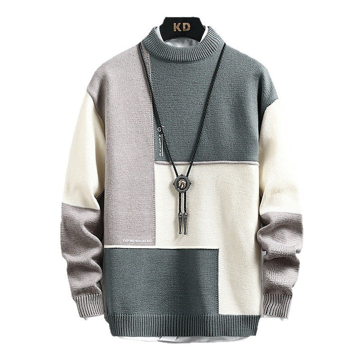 Herren nan modischer Blockdesign Strickpullover mit Stehkragen und Regular-Fit Drune
