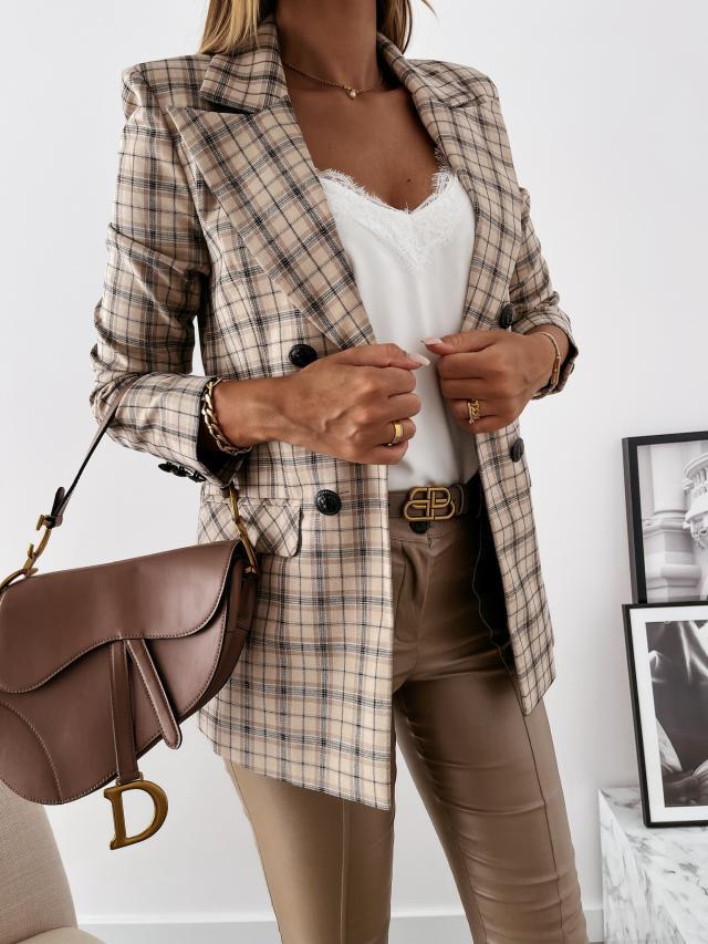 Damen elegante Karo-Blazerjacke Drune