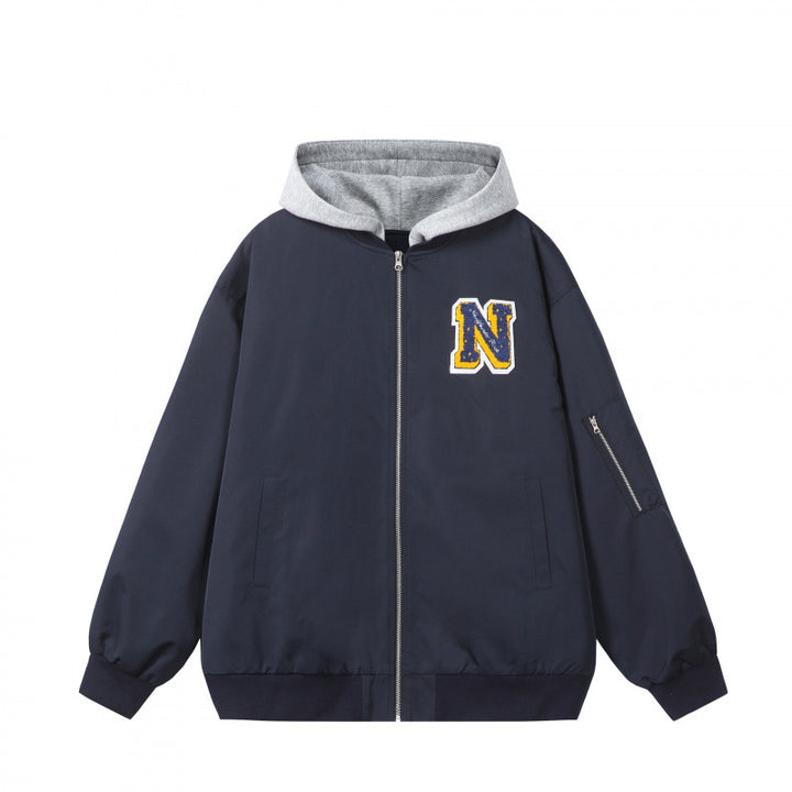 Herren College-Bomberjacke im Oversize-Stil mit Kapuzen-Einsatz und Logo-Patch Drune