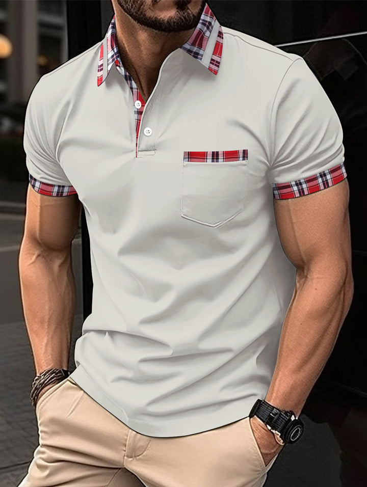 Herren Kurzarm-Casual-Polo mit markanten Karodetails Drune