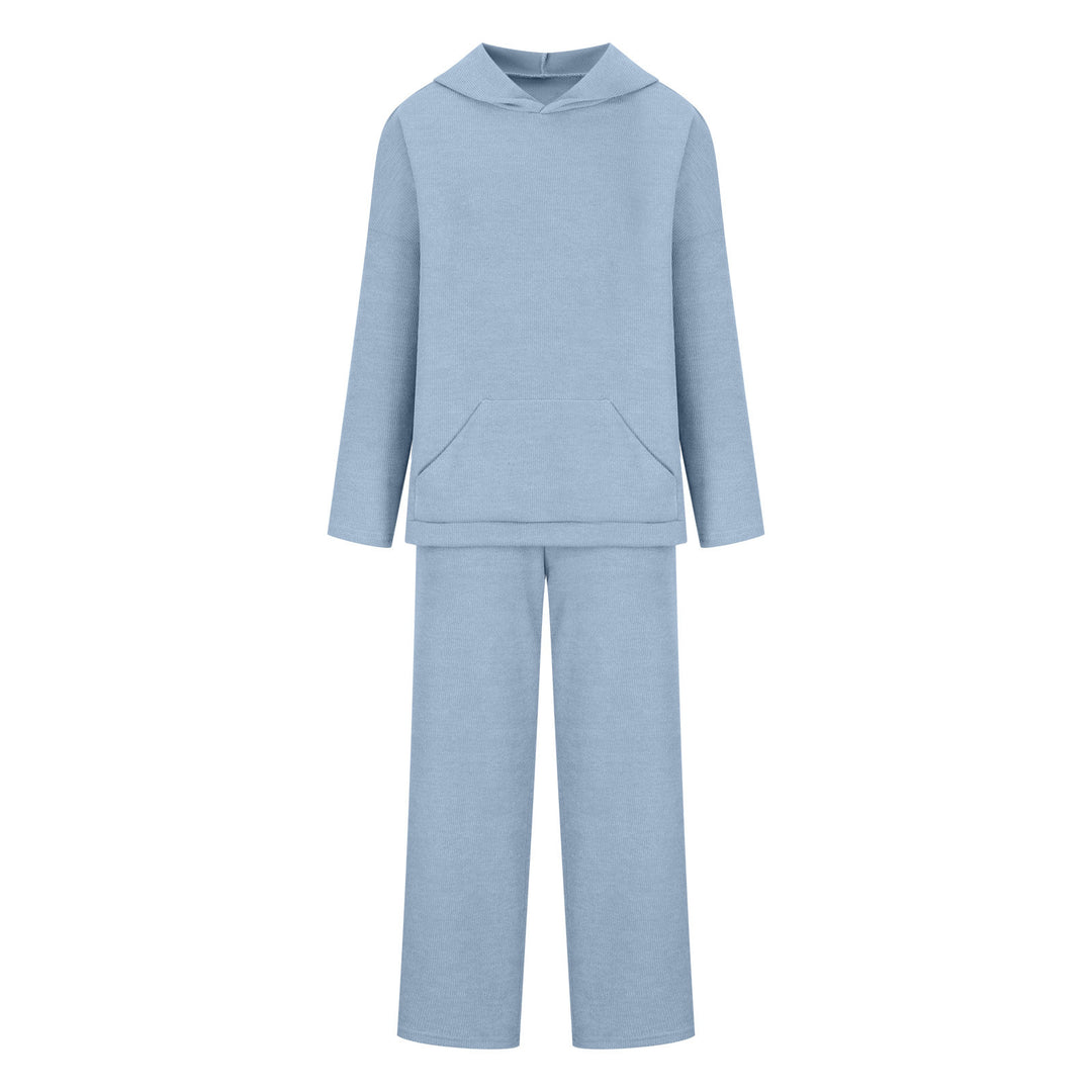 Damen gemütliches Lounge-Set mit Kapuzenpullover, Kängurutasche und weitem Jersey-Hose Drune