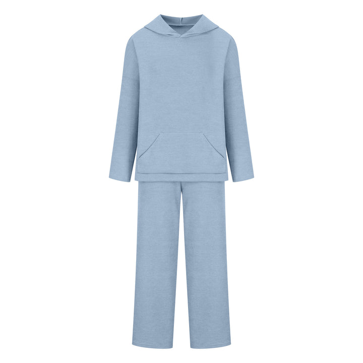 Damen gemütliches Lounge-Set mit Kapuzenpullover, Kängurutasche und weitem Jersey-Hose Drune