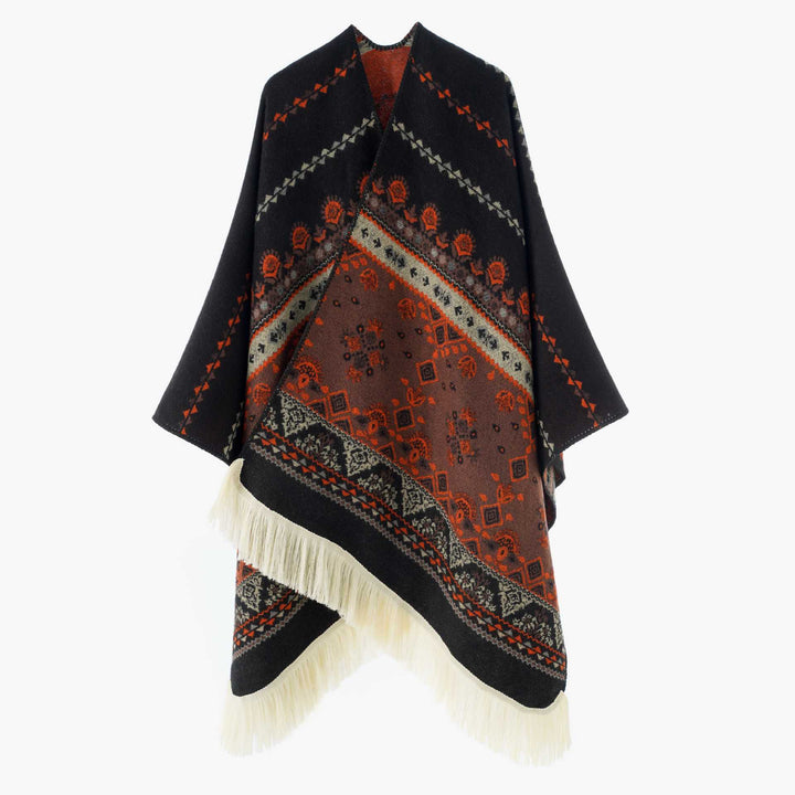 Damen Offenes Jacquard-Cape mit Paisley- und Ethno-Motiv Drune