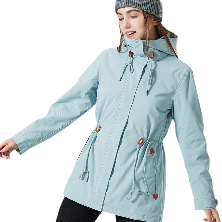 Damen Wasserabweisende taillierte Parka-Jacke mit Kapuze und Kordelzug Drune