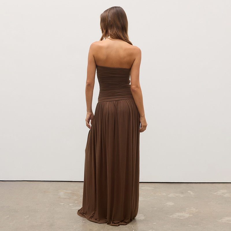 Damen Maxi-Kleid mit figurbetontem Oberteil und fließendem Rock Drune