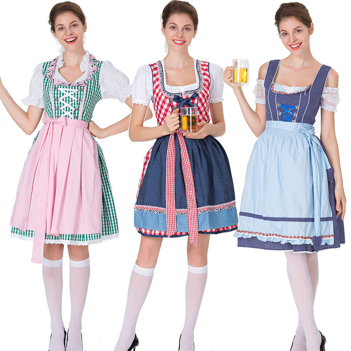 Damen nan traditionelles Dirndl mit Schnürcorsage, knielangem Tellerrock und Schürze Drune