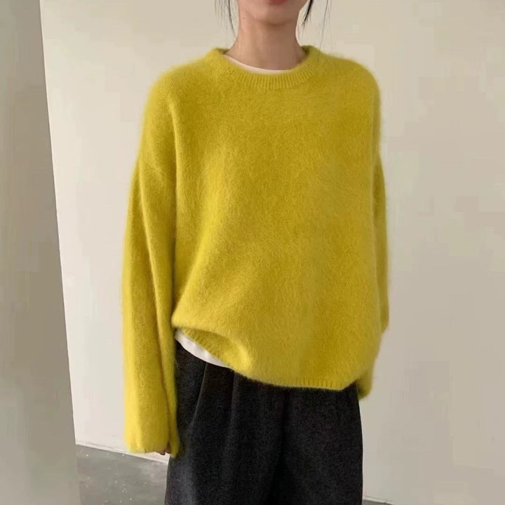 Damen Flauschiger Pullover mit überschnittenen Schultern und weitem Schnitt Drune