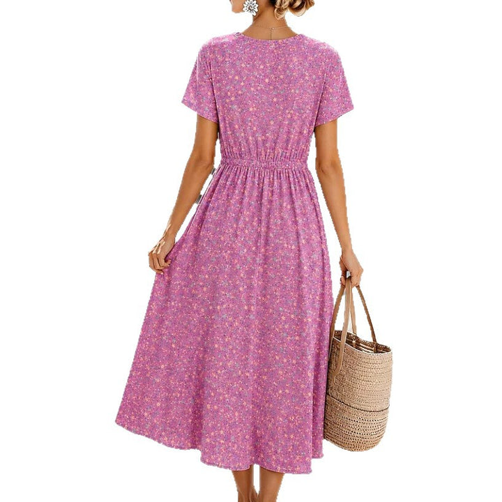 Damen Midikleid mit floralem Alloverprint, Tunnelzugtaillenband und Knopfleiste Drune