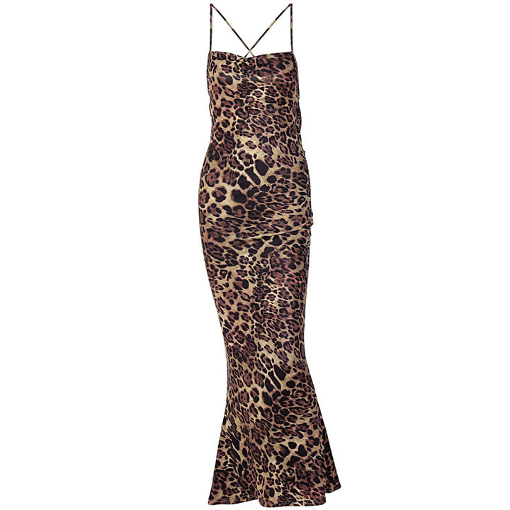 Damen Figurnahes Maxikleid mit Leopardenmuster Drune
