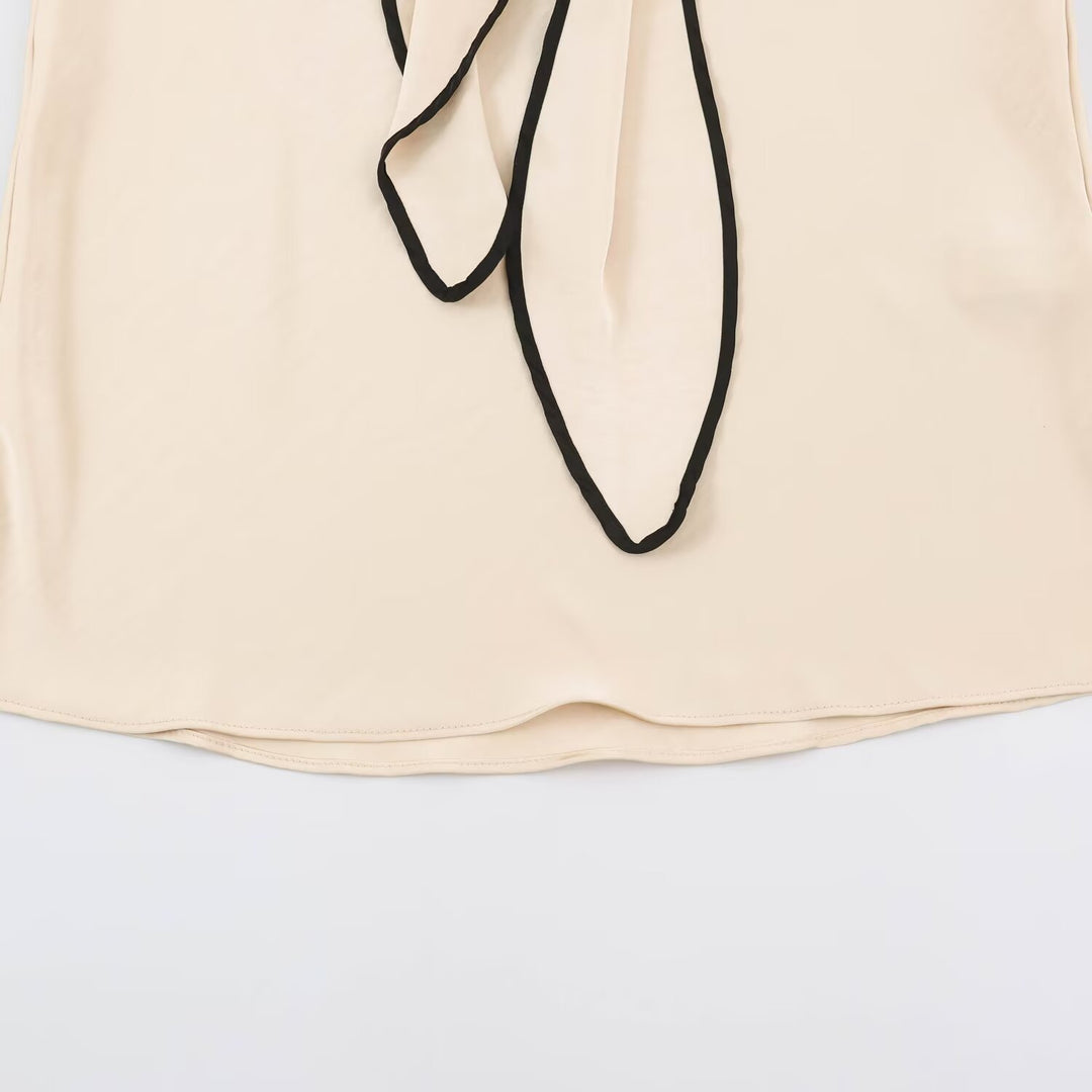 Damen Fließender Satin-Midirock mit Knotengürtel und Kontrastkante Drune