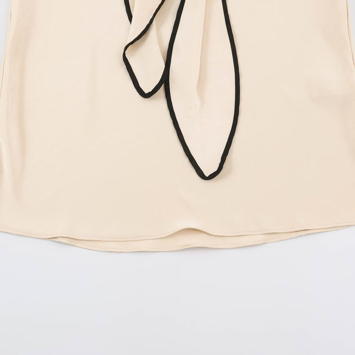 Damen Fließender Satin-Midirock mit Knotengürtel und Kontrastkante Drune