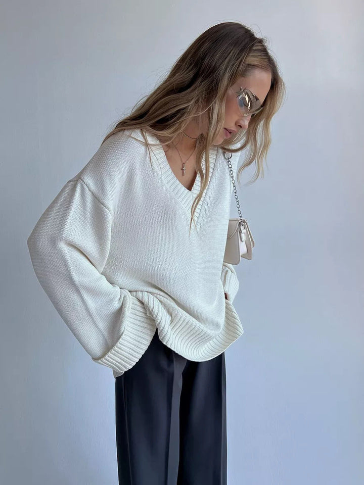 Damen V-Ausschnitt Pullover aus weichem Strick Drune