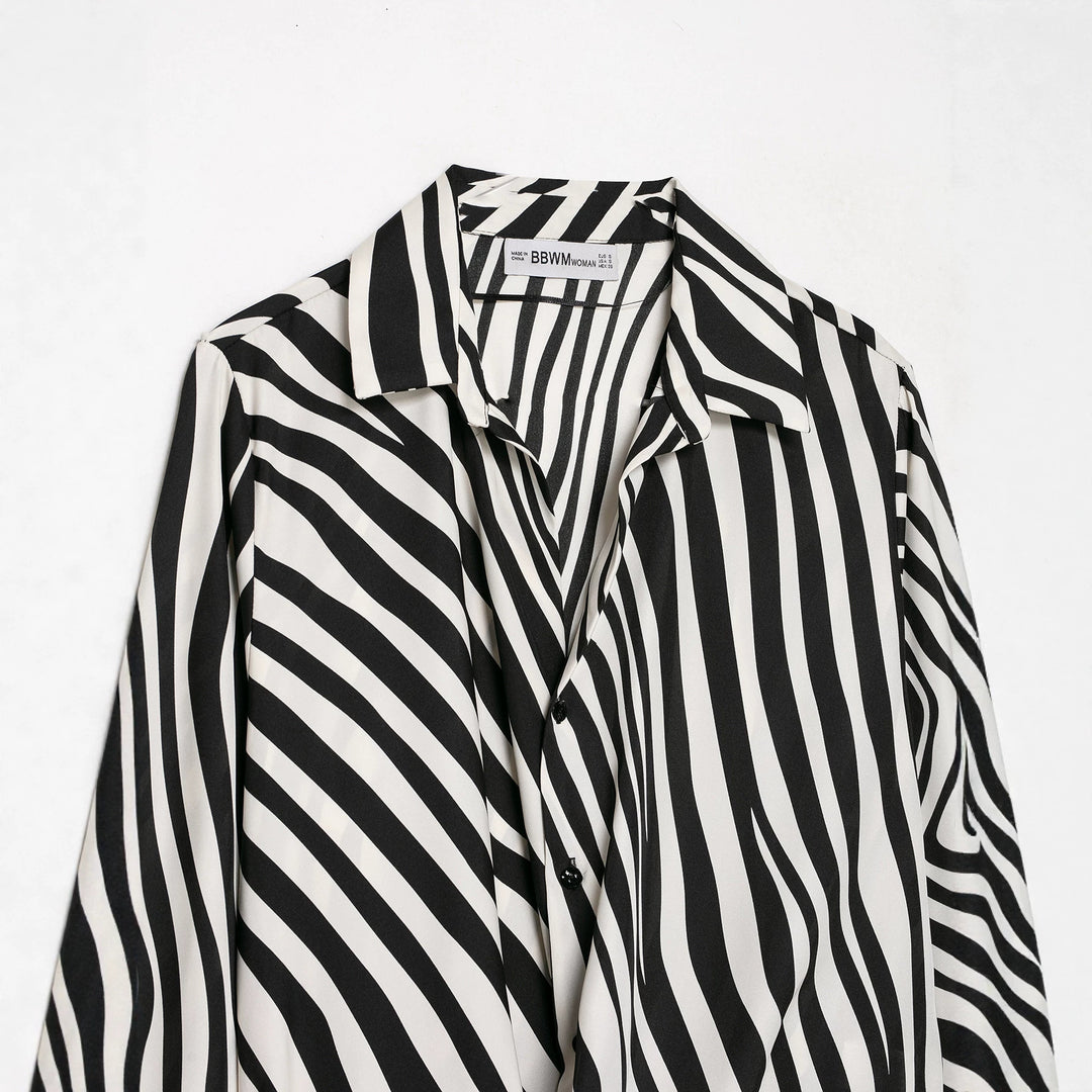 Damen Gestreifte Cropped-Bluse im Hemdstyle mit Federbesatz Drune