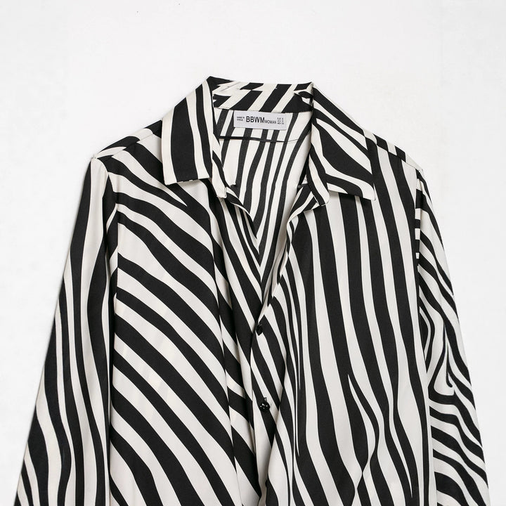 Damen Gestreifte Cropped-Bluse im Hemdstyle mit Federbesatz Drune
