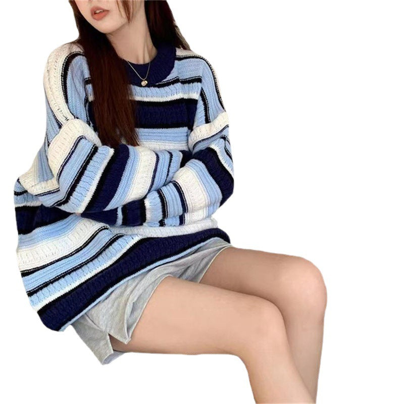 Damen lässiger Pullover mit strukturiertem Streifenmuster Drune