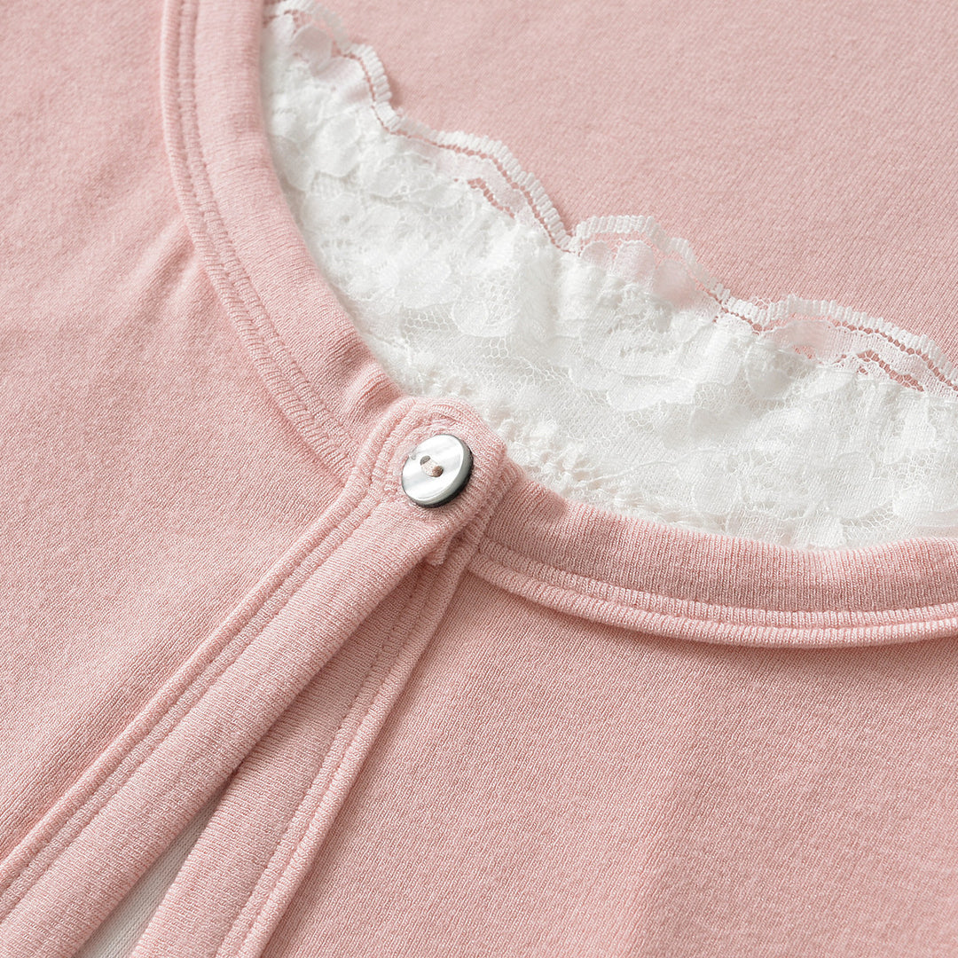 Damen Lagen-Cardigan mit integriertem Spitzen‑Cami und einreihigem Knopfverschluss Drune